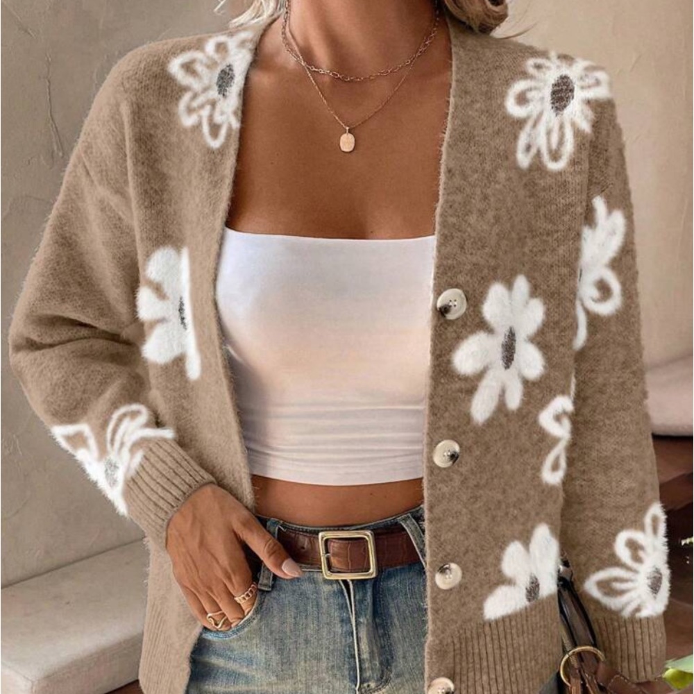 New floral print button down cardigan sweater